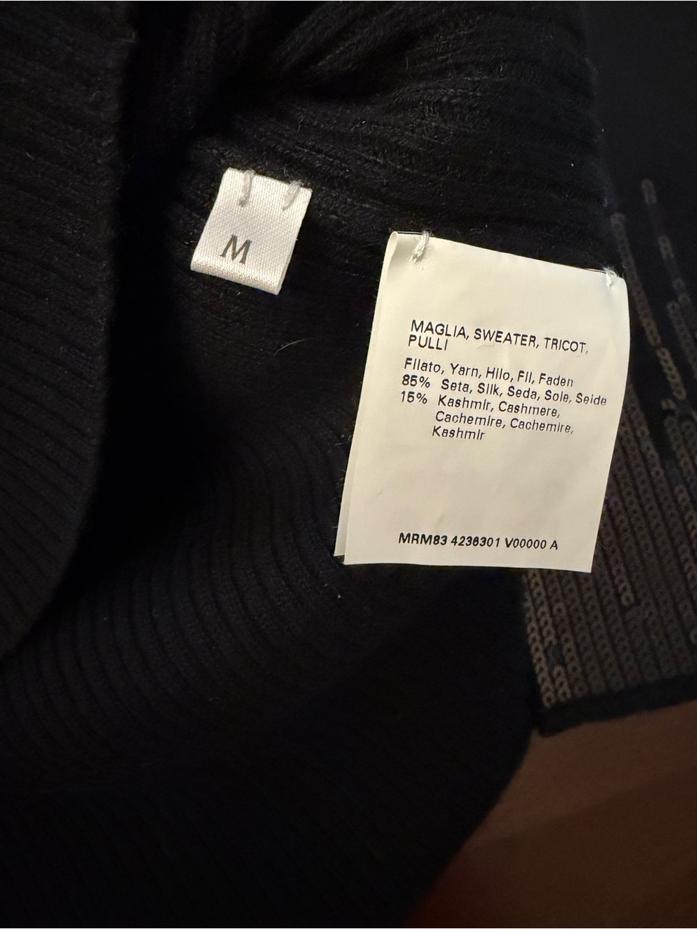 Marina Rinaldi Silk Cashmere Black Mock Neck Sweater with Sequins (127) - Picture 6 of 7